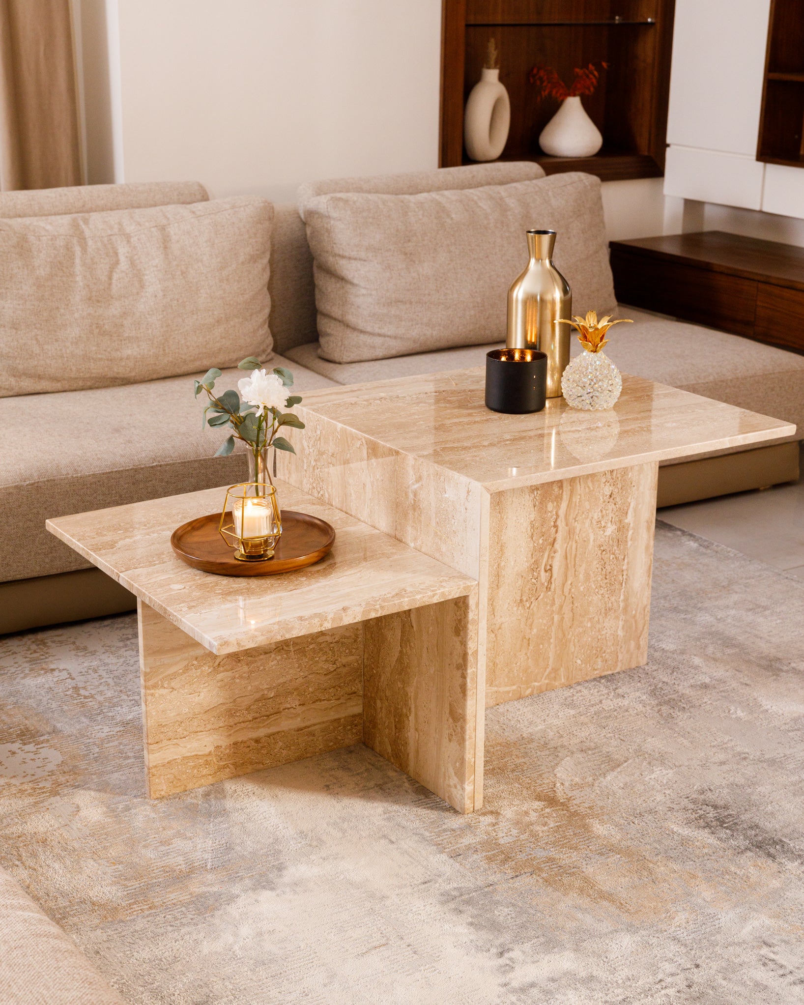 2-Piece Marble Coffee Table – Beige Marble Coffee Table | Wasilaah 