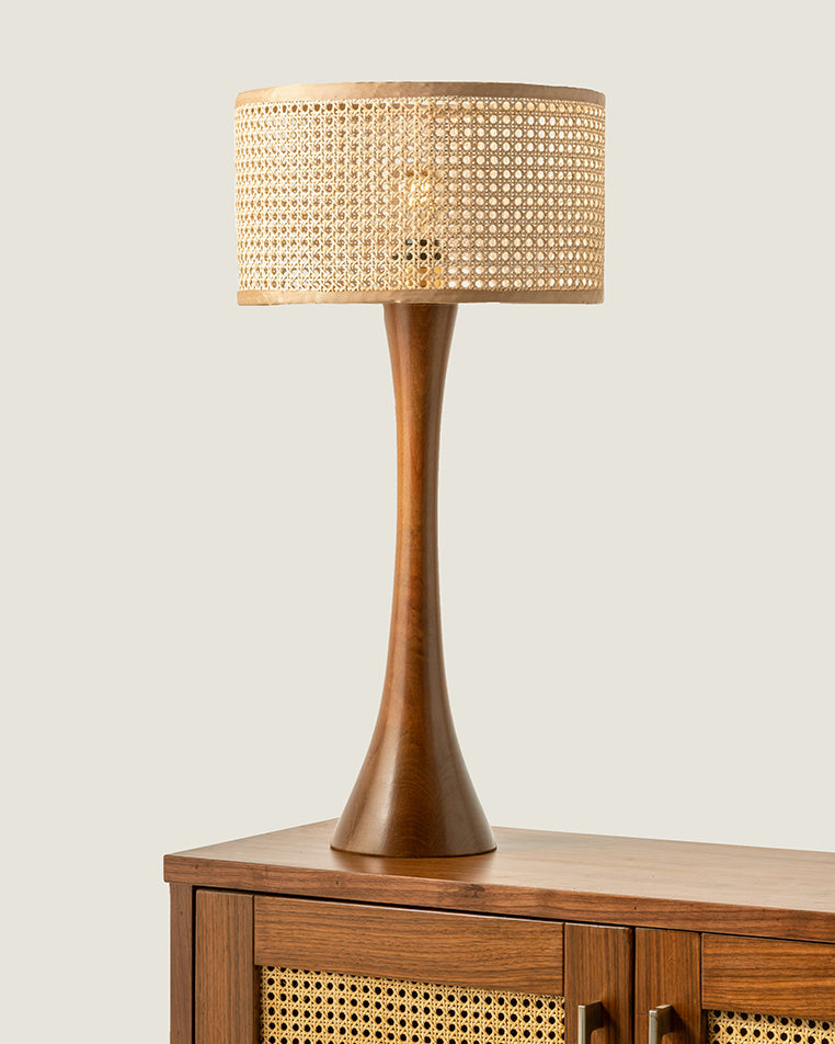 Wooden table lamp with warm light by Wasilaah