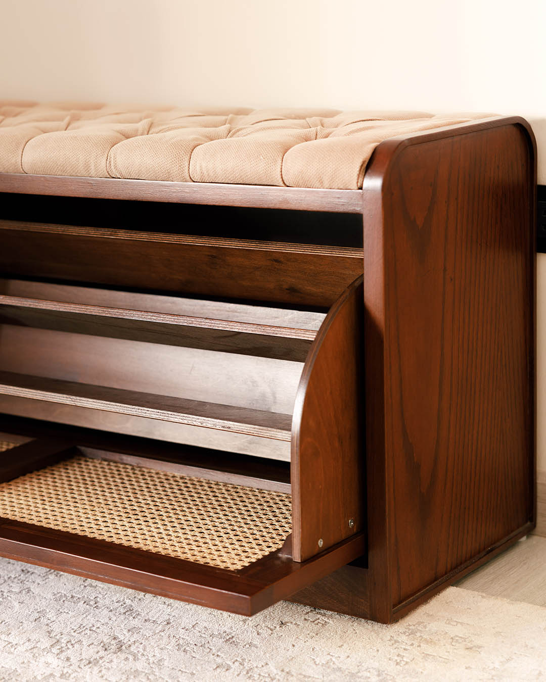 Dark Rattan Shoe Storage Bench - Wasilaah