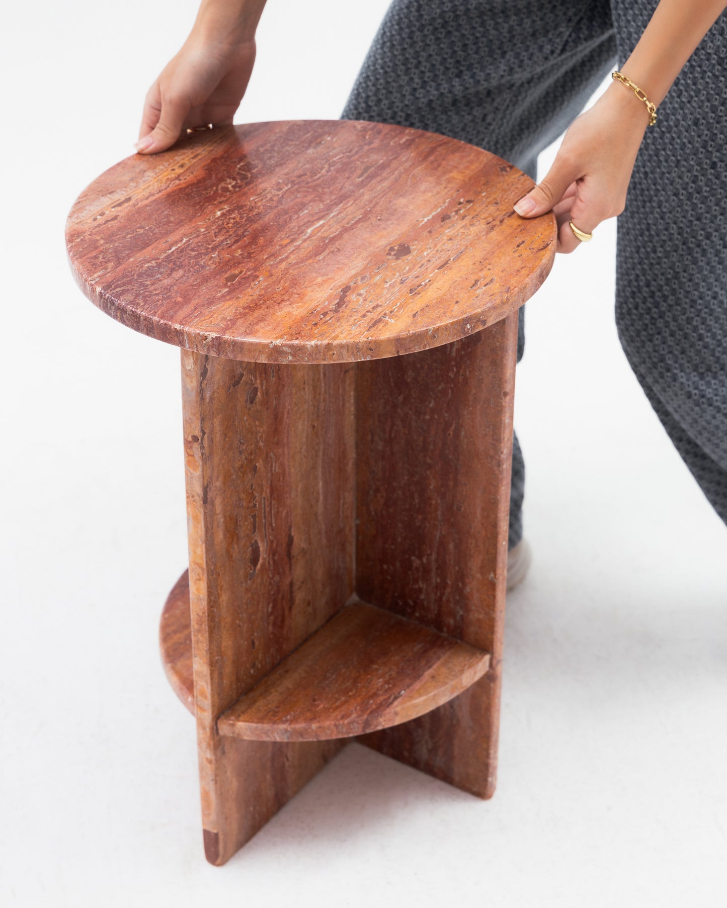 Red Travertine Side Table