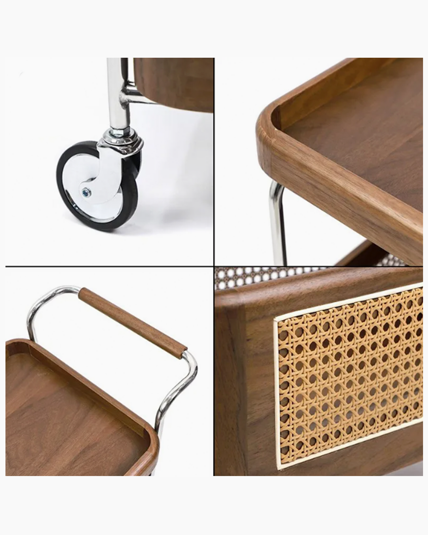 عربة من خشب الجوز والراتان