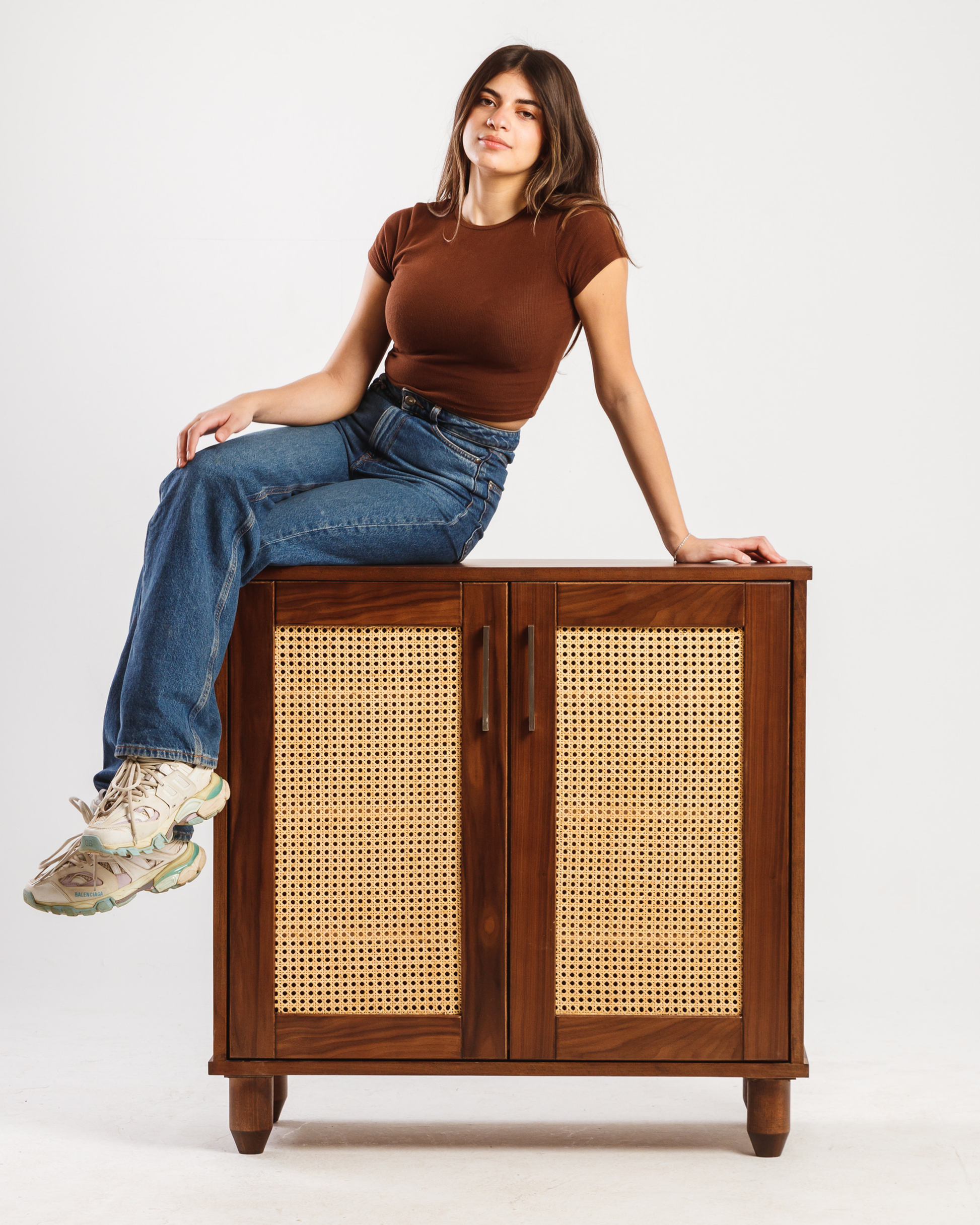 Rattan Walnut Shoe Storage - Wasilaah