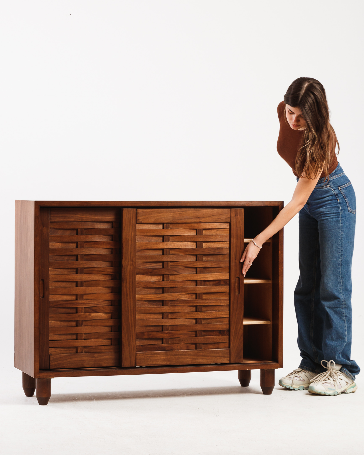 Walnut Sliding Shoe Storage - Wasilaah