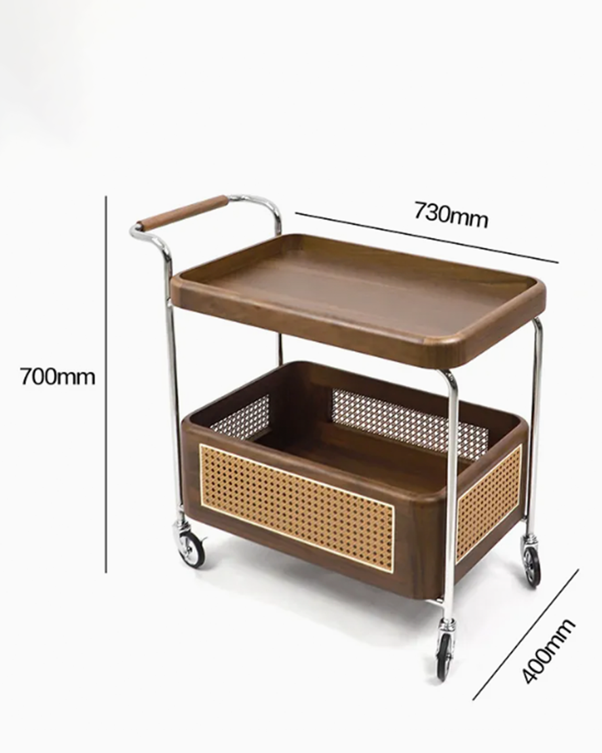 Walnut Rattan Trolley -  Wasilaah