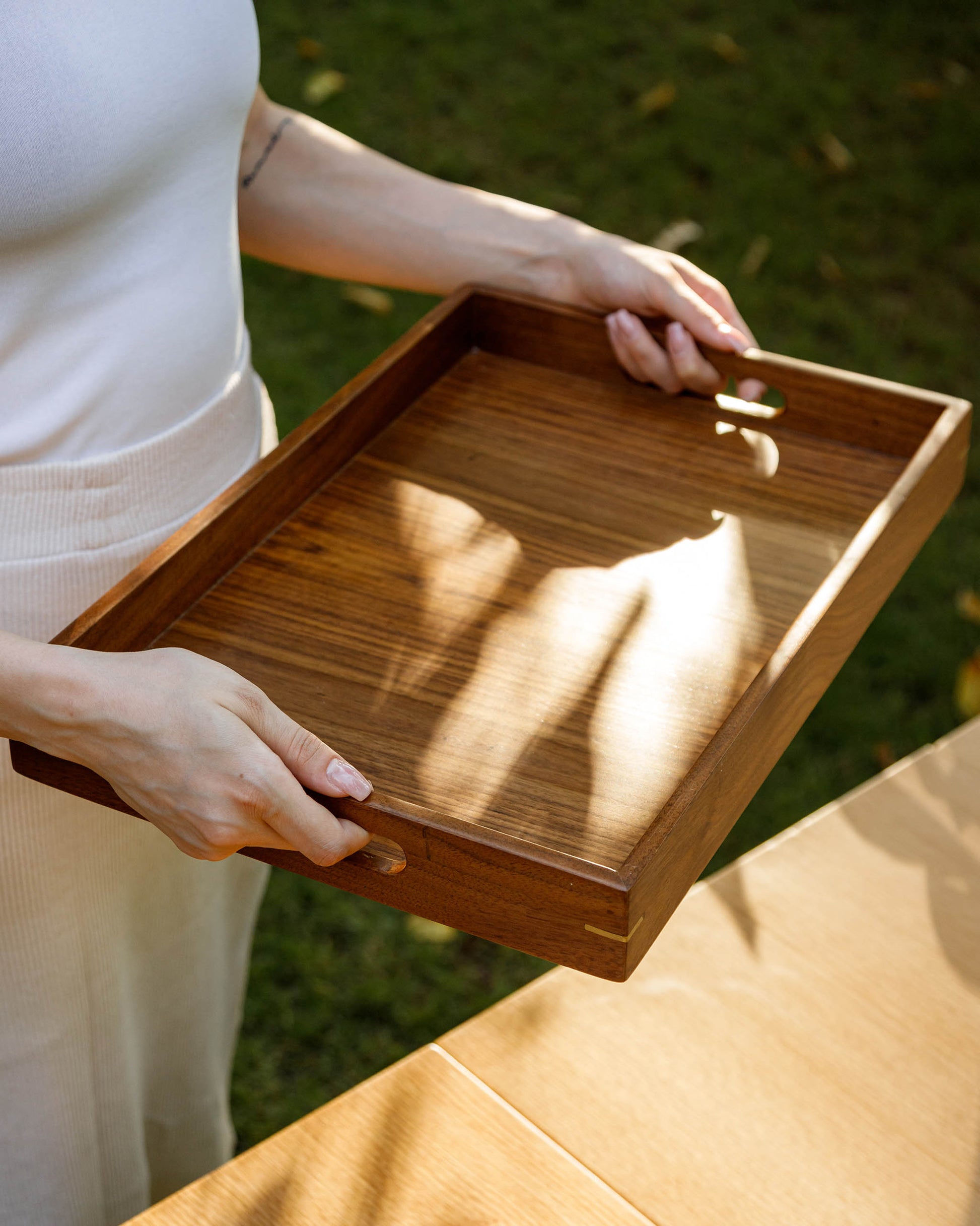 Handmade Wood & Brass Tray -  Wasilaah