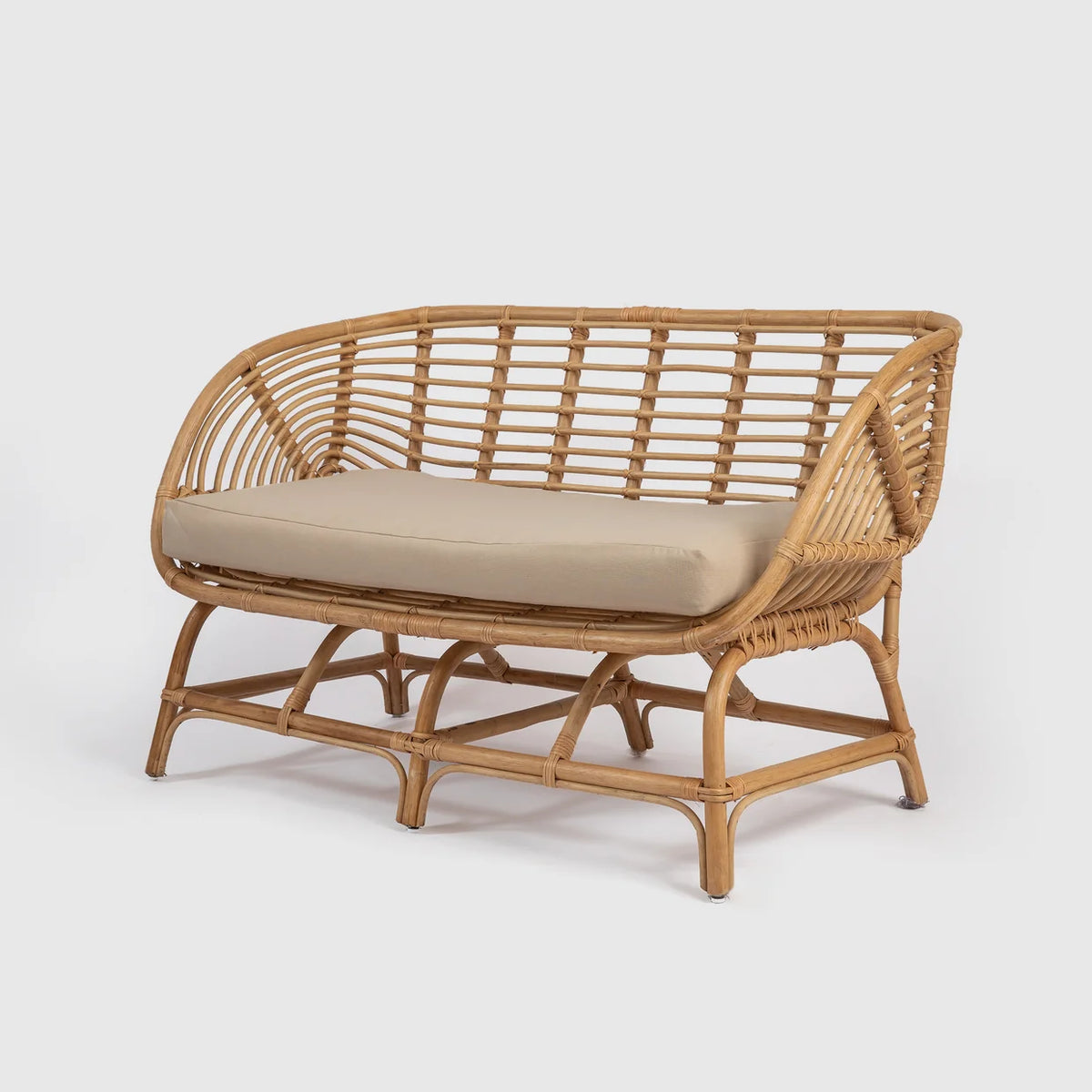Natural Rattan Loveseat with Cushion -  Wasilaah
