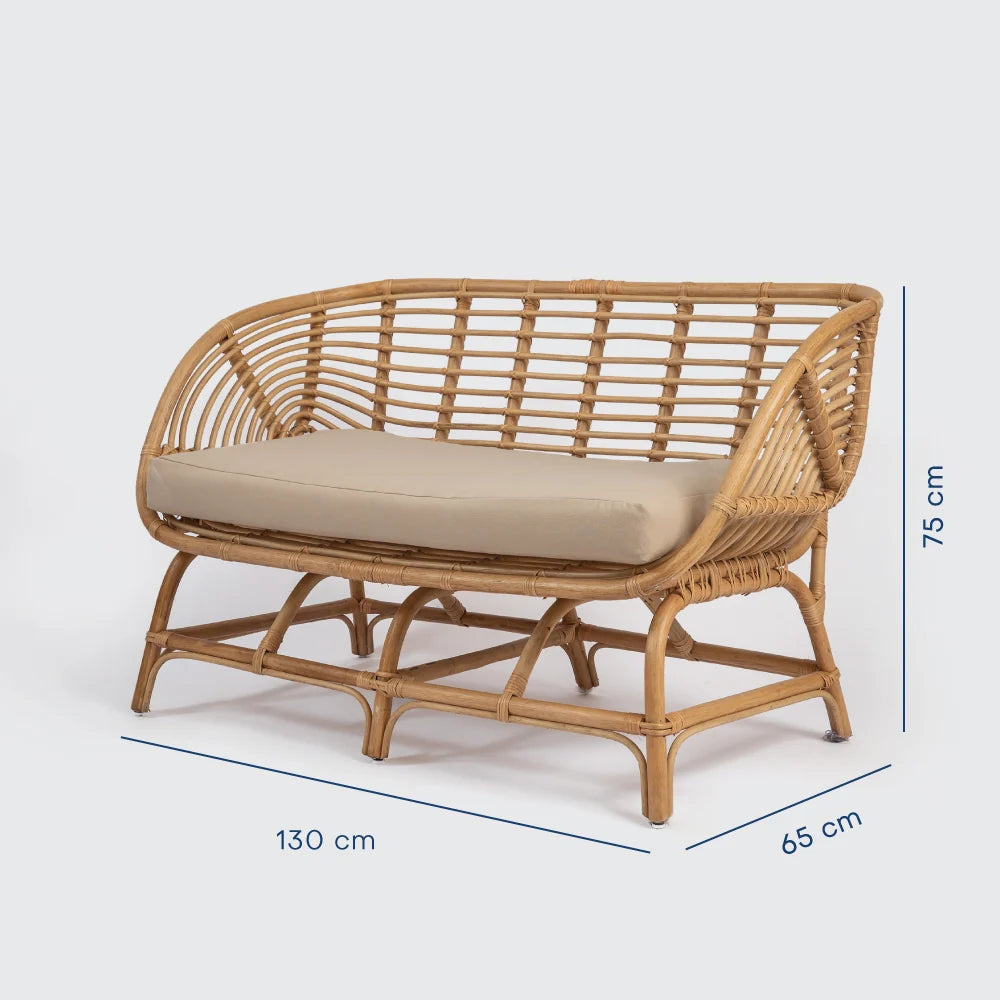 Natural Rattan Loveseat with Cushion -  Wasilaah