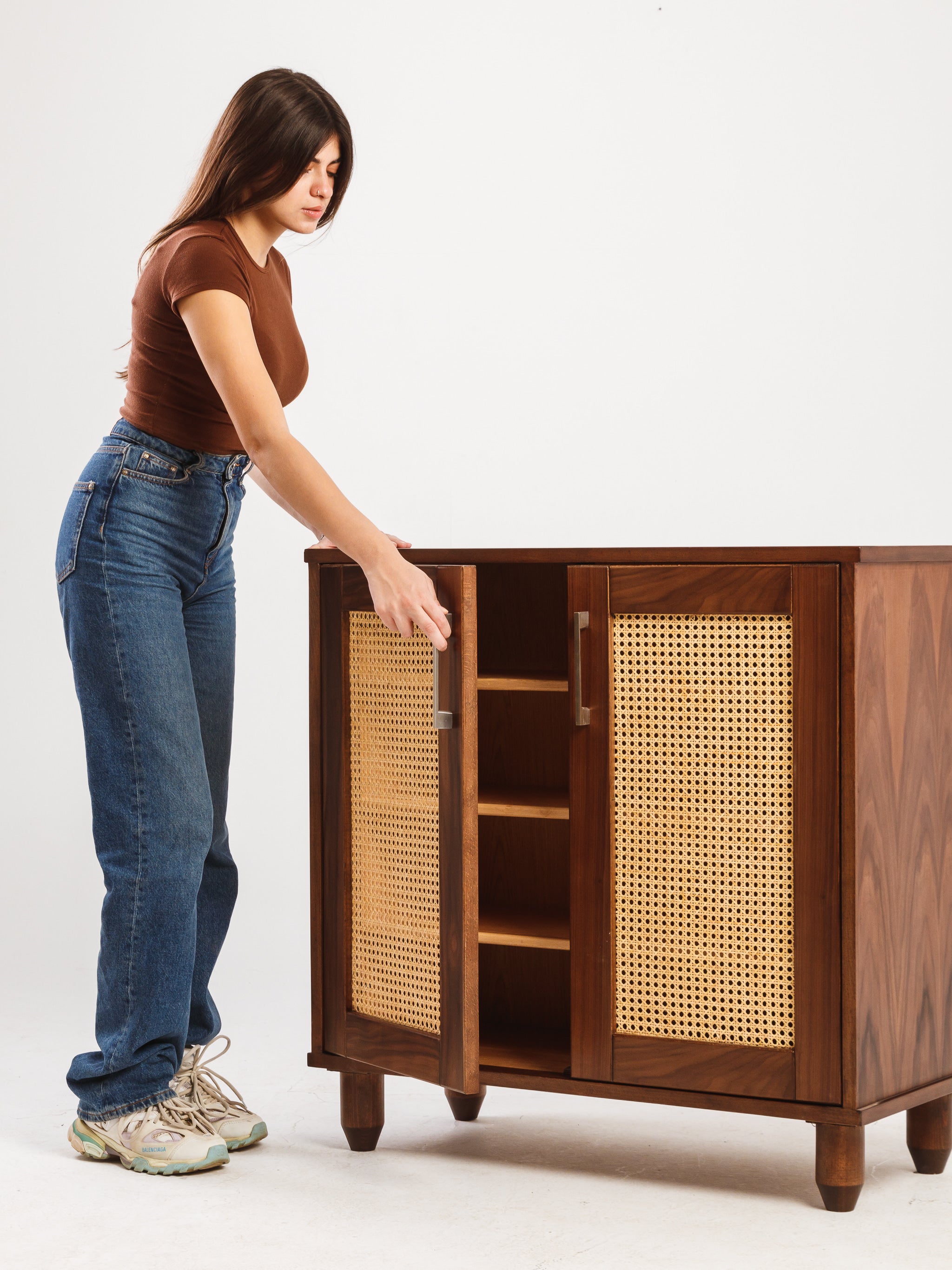 Rattan Walnut Shoe Storage - Wasilaah