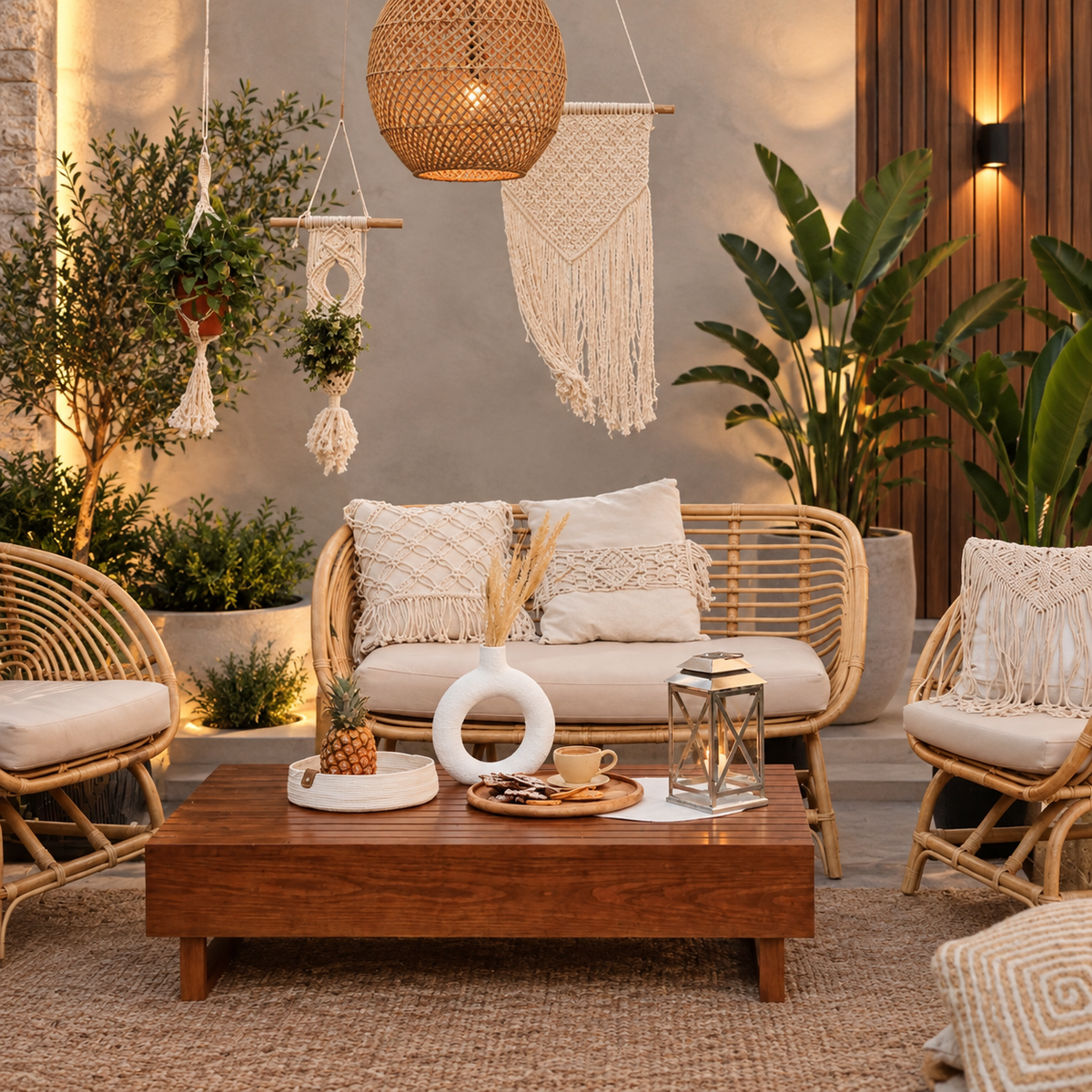 Natural Bamboo Loveseat with Cushion -  Wasilaah