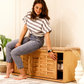Oak Sliding Shoe Storage Bench - Wasilaah