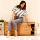 Oak Sliding Shoe Storage Bench - Wasilaah