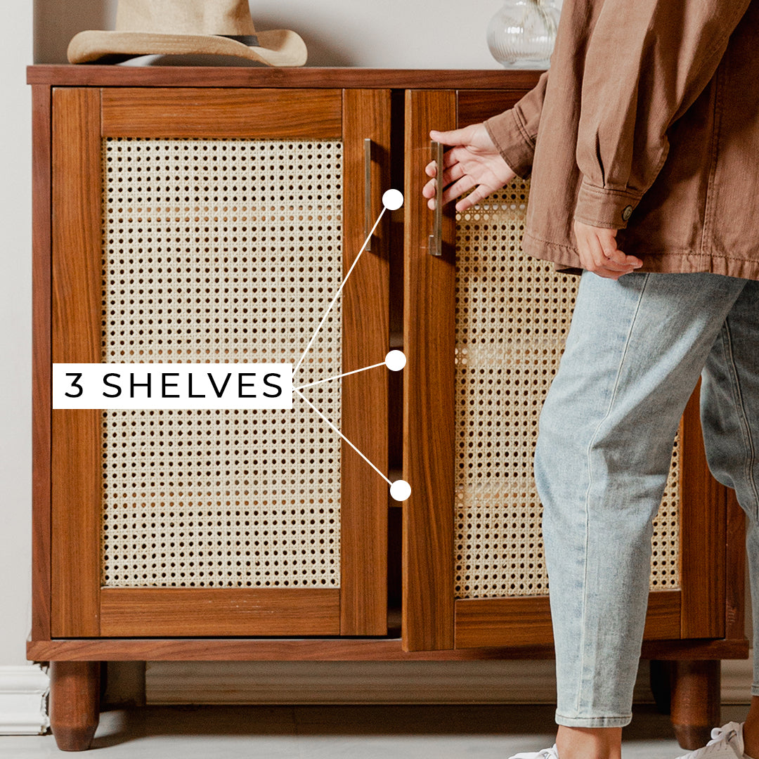 Rattan Walnut Shoe Storage - Wasilaah