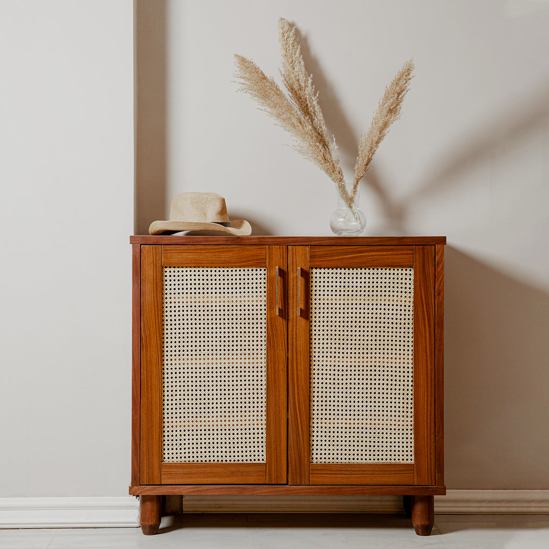 Rattan Walnut Shoe Storage - Wasilaah