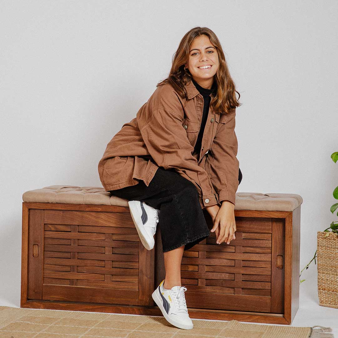 Walnut Sliding Shoe Storage Bench - Wasilaah