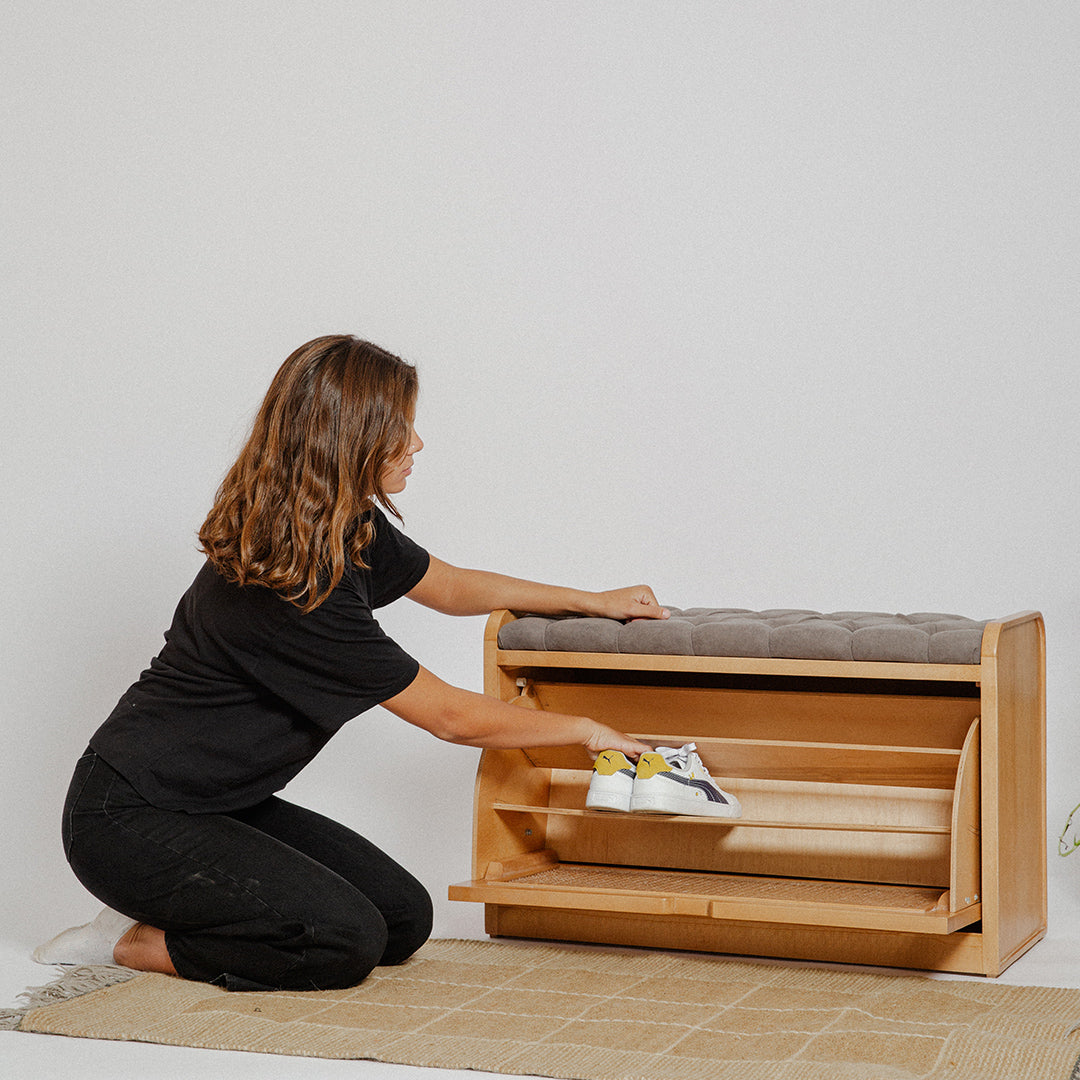 Light Rattan Shoe Storage Bench - Wasilaah