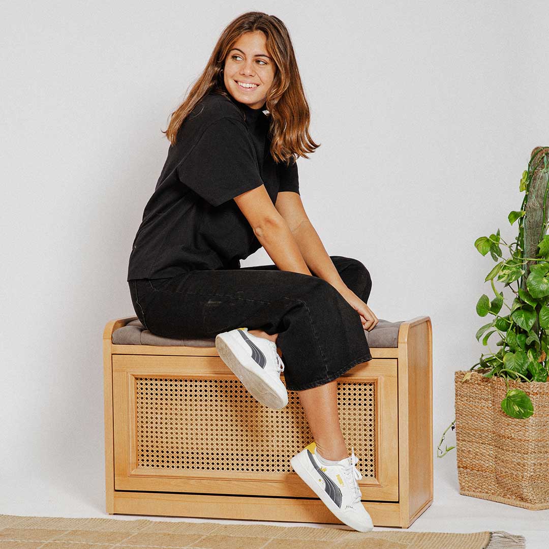 Light Rattan Shoe Storage Bench - Wasilaah