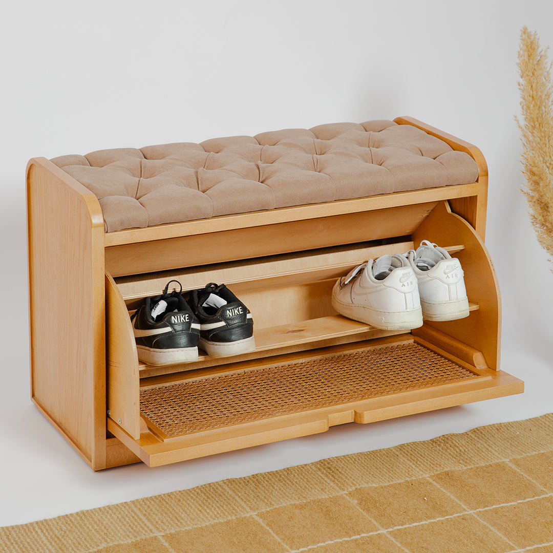 Light Rattan Shoe Storage Bench - Wasilaah