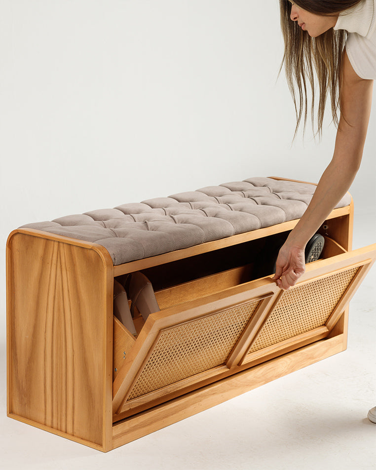 Light Rattan Shoe Storage Bench - Wasilaah