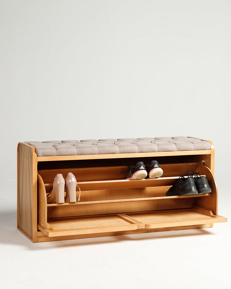 Light Rattan Shoe Storage Bench - Wasilaah