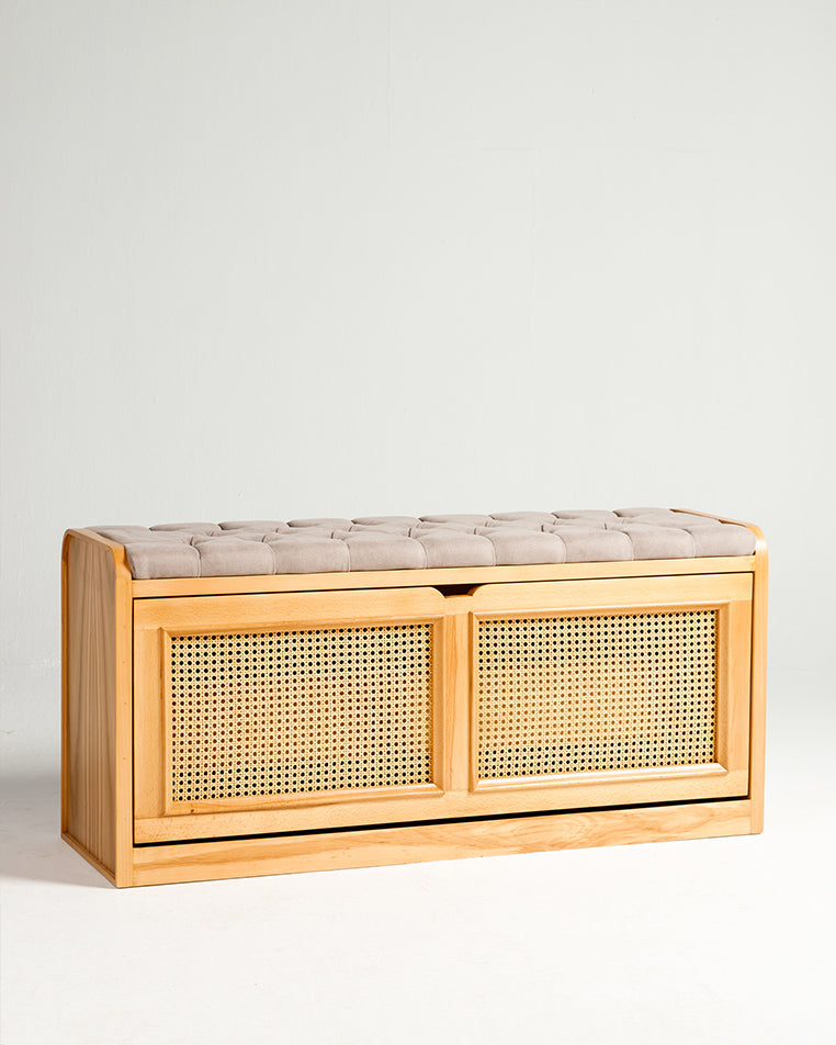 Light Rattan Shoe Storage Bench - Wasilaah