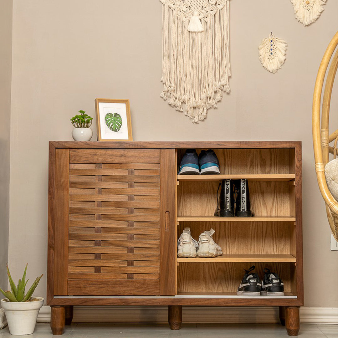 Walnut Sliding Shoe Storage - Wasilaah