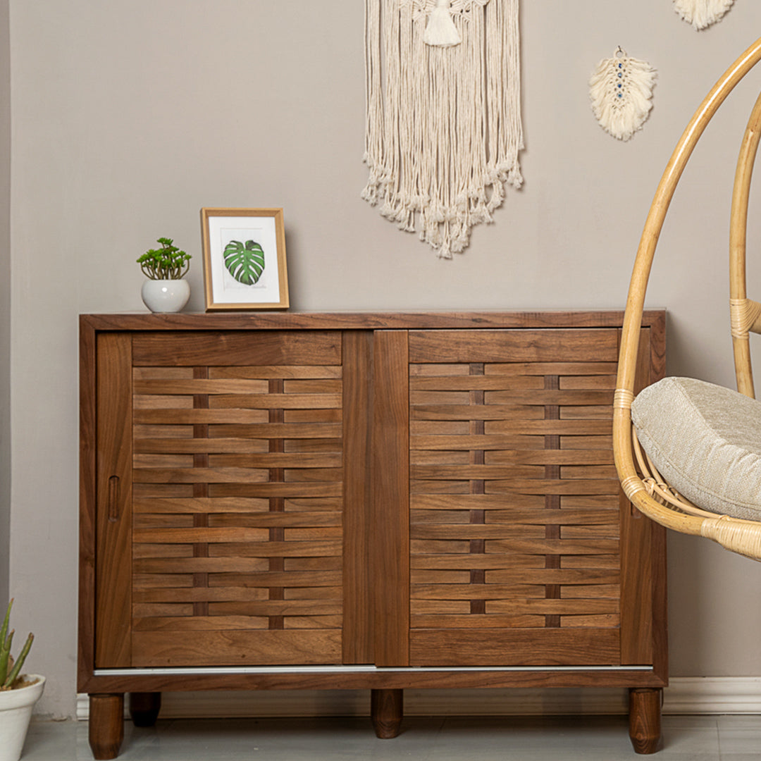 Walnut Sliding Shoe Storage - Wasilaah