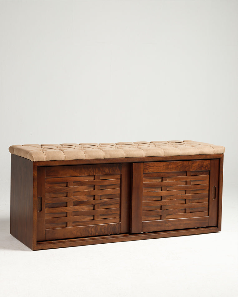 Walnut Sliding Shoe Storage Bench - Wasilaah