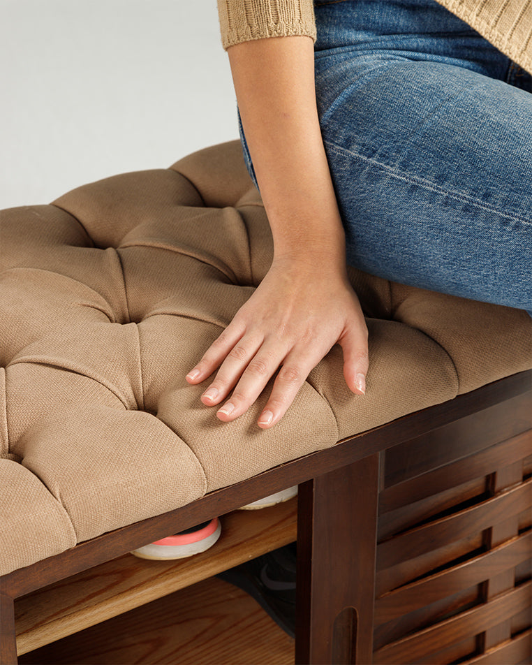 Walnut Sliding Shoe Storage Bench - Wasilaah